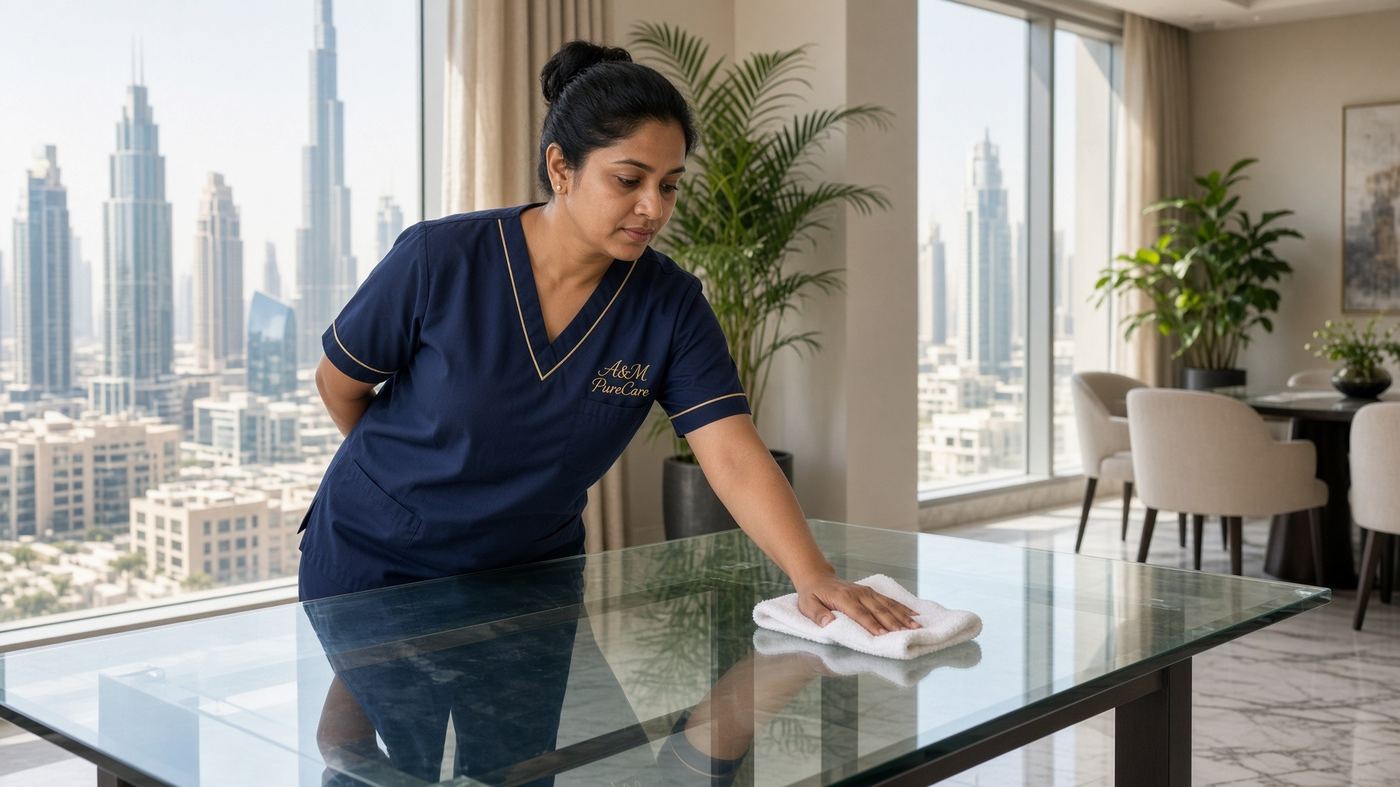 A&M PureCare cleaner at a Dubai apartment dining table